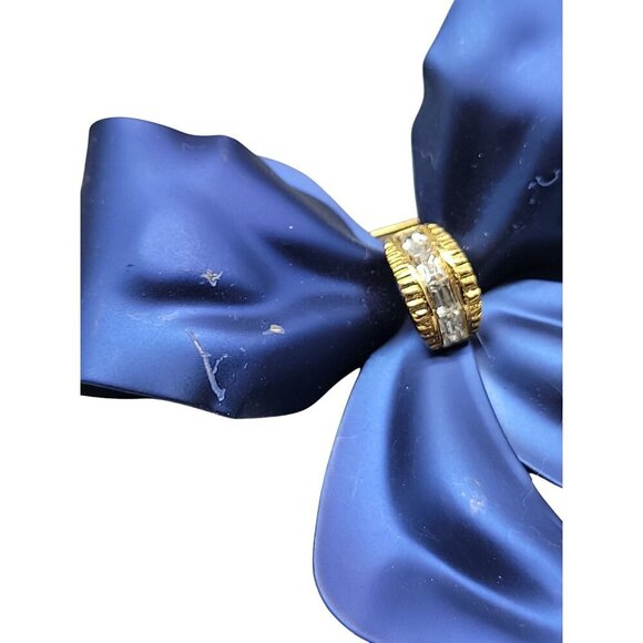 Blue Bow Brooch Enamel Velvet Look Tied Ribbon Pin Christmas Holiday Jewelry - Picture 2 of 7